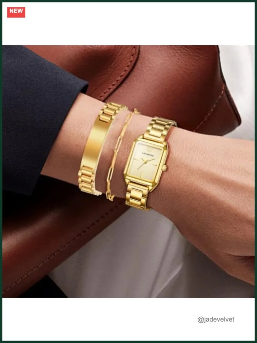 18K Gold Plated Watch Bracelet Set for Women with Lucky Bracelet Quartz